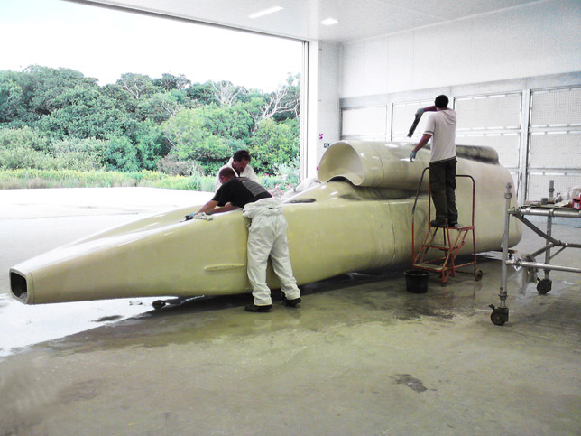 The full-size BLOODHOUND SSC model under construction prior to its Goodwood showing