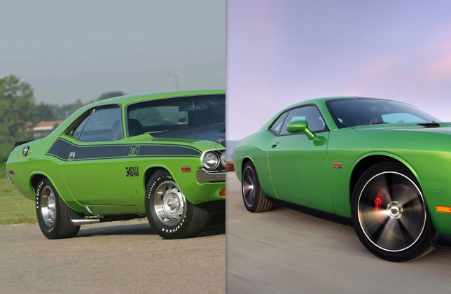 1970 Challenger TA and 2011 Challenger SRT8 (side and rear)