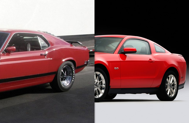 1970 Boss 302 Mustang and 2011 Mustang GT (side and rear)