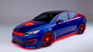 kia optima hybrid project superman shown in chicago