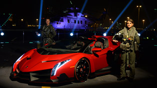 lamborghini veneno roadster on a boat