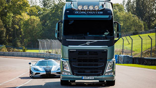 game on: volvo fh truck racing against koenigsegg one:1