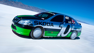 Škoda  team celebrates the 10th anniversary of its  land speed record sprint