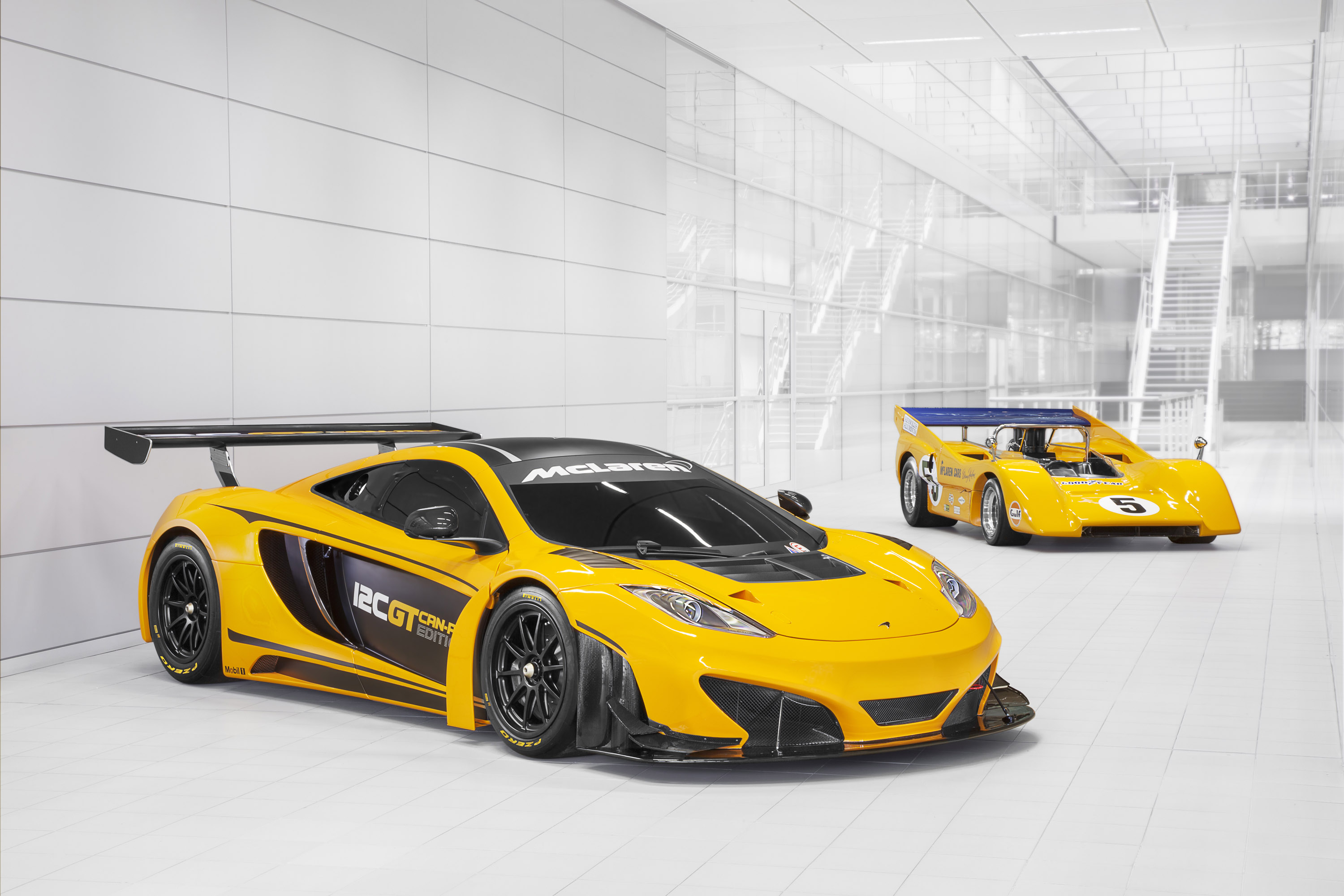 McLaren M8D Can-Am Racer And McLaren 12C GT Can-Am Edition