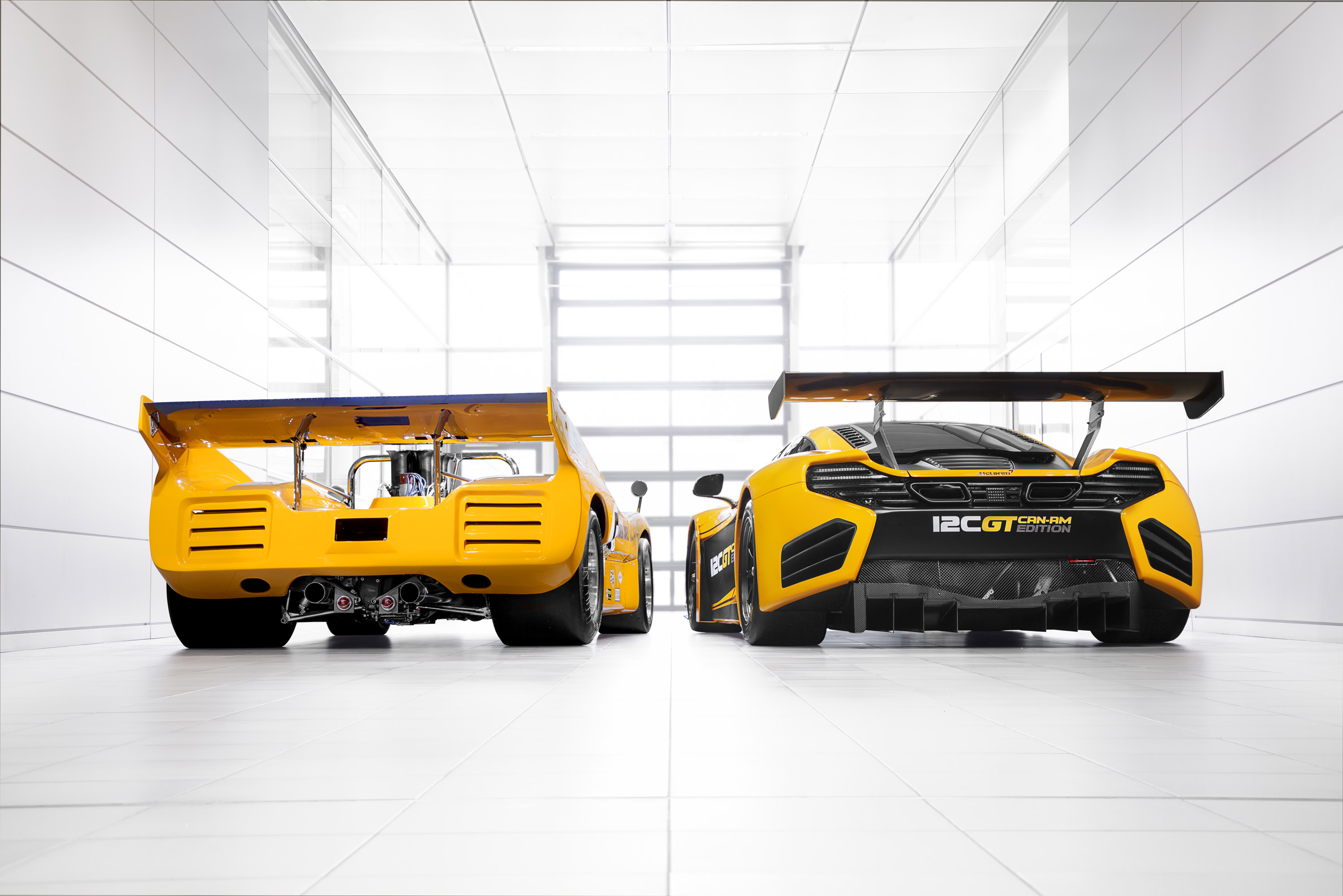 McLaren M8D Can-Am Racer And McLaren 12C GT Can-Am Edition