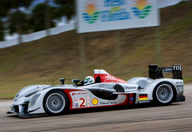 Allan McNish taking victory in the new Audi R15 TDI in Sebring, Florida