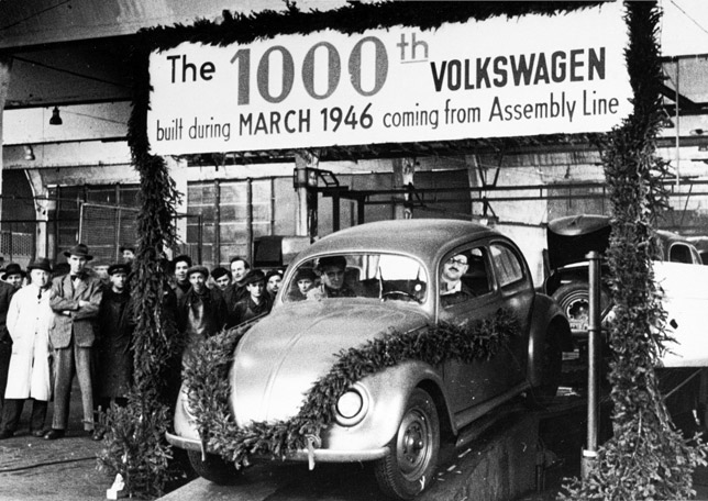 The 1000th Volkswagen Beetle built in 1946 coming from Assembly Line 