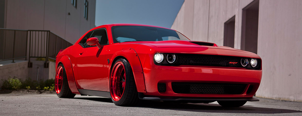 Liberty Walk Dodge Challenger Hellcat by SR Auto front view