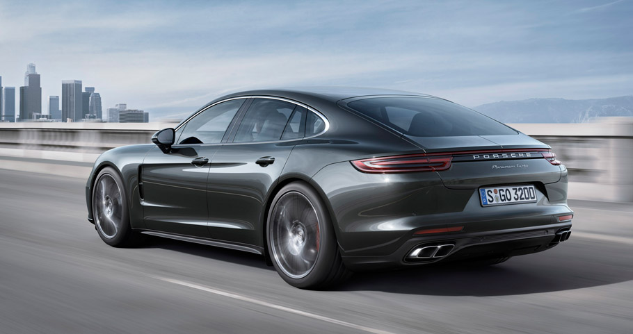 2017 Porsche Panamera rear and side view